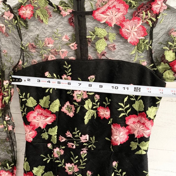 ASOS Black Mesh Floral Overlay Bodysuit Dress - Picture 14 of 16